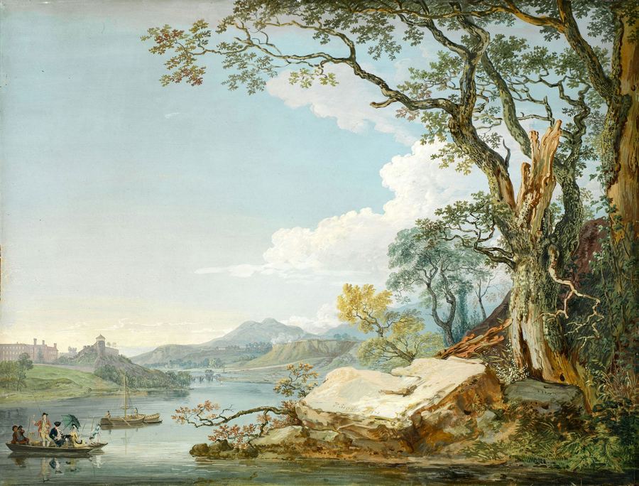 River Landscape with Castle — English Watercolour, c.1790